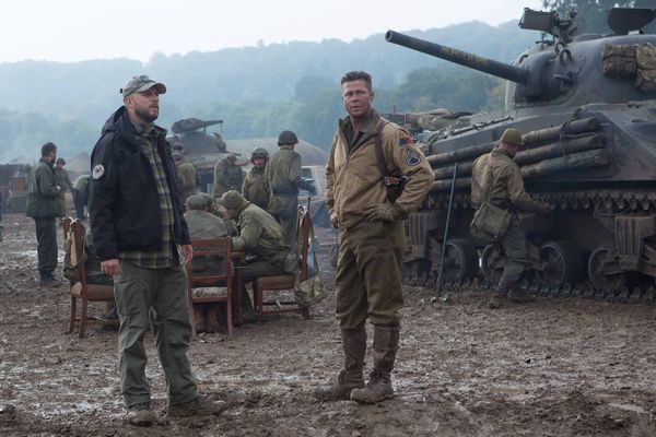 David Ayer (Director) with Wardaddy (Brad Pitt) in Columbia Pictures' FURY.