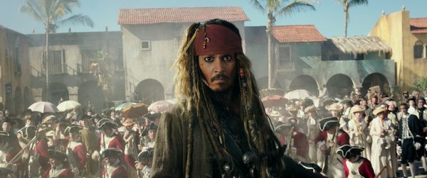 "PIRATES OF THE CARIBBEAN: DEAD MEN TELL NO TALES" The villainous Captain Salazar (Javier Bardem) pursues Jack Sparrow (Johnny Depp) as he searches for the trident used by Poseidon Ph: Film Frame ©Disney Enterprises, Inc. All Rights Reserved.
