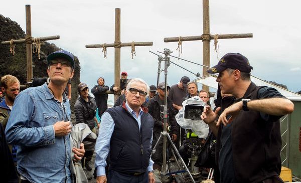 (Center) Director, Martin Scorsese and (Right) Cinematographer, Rodrigo Prieto on the set of the film SILENCE by Paramount Pictures, SharpSword Films, and AI Films