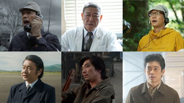 『ゴジラ-0.0』解禁キャストビジュアル一枚画（左上から時計回りに、飯田基祐、國村隼、前原滉、井之脇海、奥野瑛太、水橋研二）